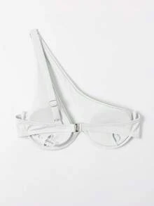 SHEIN Swim Top de bikini de un solo hombro de unicolor con soporte de acero, para playa de verano - Blanco - Ver 2