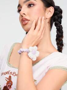 ROMWE Kawaii 花朵弹性发带，适合顶髻和马尾辫，马尾辫固定发绳