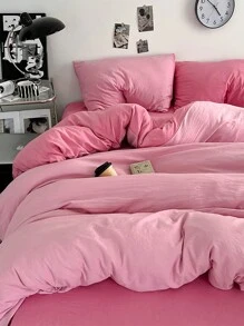 3pcs Pink Ultra Soft Breathable Dorm Bedding Quilt Cover & Pillowcase Set, 1 Quilt Cover & 2 Pillowcases, No Filler, Machine Washable - Pink - View 5