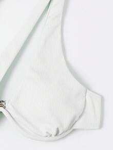 SHEIN Swim Top de bikini de un solo hombro de unicolor con soporte de acero, para playa de verano - Blanco - Ver 3