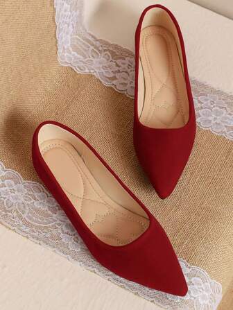 女士低帮软底尖头平底鞋，适合秋季、工作、办公室、通勤穿着，蓝色绒面革，芭蕾平底鞋