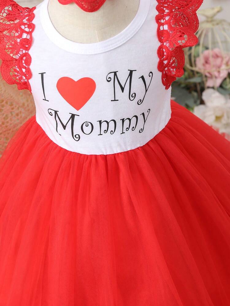 Baby Girl Mother Day Printed Knit Tulle Multi-Layered Formal Dress