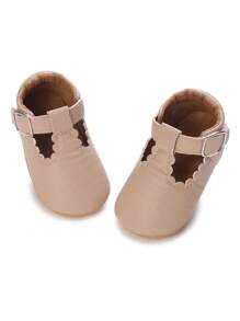 Baby Litchi Embossed Scallop Trim Ankle Strap Flats - Apricot - View 7