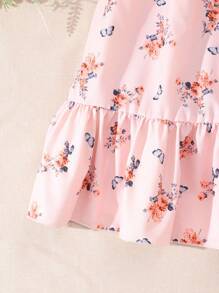 Robe de fille adolescente à fleurs, col rond et manches courtes - Orange - Voir 3