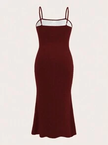 SHEIN ICON 透視花邊性感魚尾加大碼背心連衣裙 - 酒紅色 - 查看 2