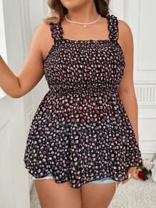 Franclia Áo thun họa tiết ren in họa tiết cổ điển cỡ lớn phong cách nghỉ mát xuân hè và áo hai dây họa tiết phù hợp cho nữ - màu đen - Xem 5