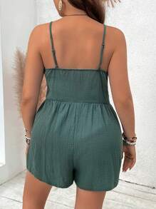 SHEIN VCAY Plus Size Vacation Simple Style All-Match Spaghetti Strap Elastic Waist Jumpsuit - Army Green - View 2