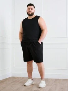 Manfinity Homme Men Plus Size Summer Casual Solid Color Tank Top And Shorts Set - Black - View 7