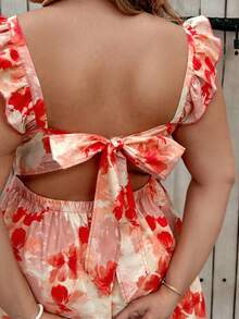 SHEIN VCAY Summer Plus Size Women Red Backless Sexy Dress - Orange - View 4