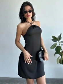 Firerie Váy Satin dây liền thân cho nữ cho mùa hè - màu nâu - Xem 6