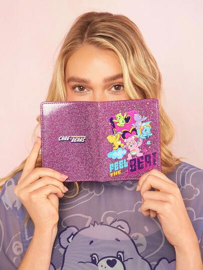 SHEIN X Care Bears 1pc Purple Passport Holder With Heart-Shaped Bear,Fits Passport & Boarding Pass, 2 Card Slots, Suitable For Men, Women, Teens, Travel