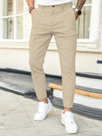 Manfinity Homme Men\ Solid Color Slim Fit Suit Pants, Suitable For Spring And Summer
