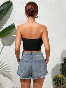 VaVaBold Women Summer Elegant Strapless Top With Exaggerated 3D Flower Decoration