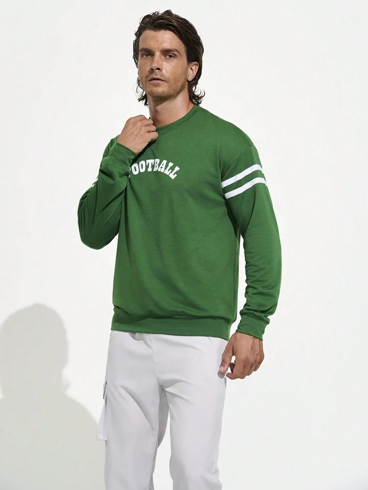 Boyfriend Style Men Simple Letter Printed Round Neck Long Sleeve Sports Sweatshirt Boyfriend Style Men Sweatshirt