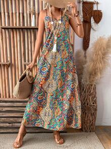 Breezaya Women Asymmetrical Vacation Printed Cami Dress Maxi Vacation Beach Outfit - Multicolor - View 4