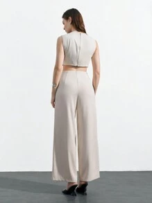Maija Summer Sleeveless Contrast Color Round Neck Tank Top & Straight Leg Pants 2pcs/Set