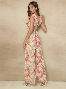 L'Amorae Mono con estampado de plumas, volantes y cordones