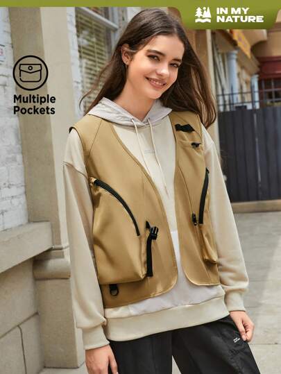 In My Nature Buckle Detail Outdoor Vest Coat Without Hoodie