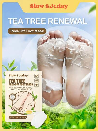 Máscara esfoliante para pés SlowSunday Tea Tree, repara calcanhares e remove pele morta e seca - Peeling para pés rachados, hidratante, pele calmante, nutrição profunda, estilos aconchegantes de outono e inverno, adequado para outono e inverno, Y2K, para Halloween, festas e presentes, Ação de Graças e Ano Novo, presente de agradecimento, para o Natal, presentes de Natal