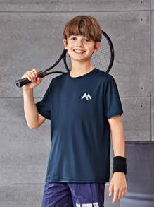 Tween Boy Leisure Sports Style Reflective Laser Printed Round Neck Knit Short Sleeve T-Shirt - Blue - View 5