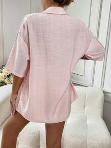 SHEIN LUNE Ladies" Summer Loose-Fitting Drop Shoulder Top And Shorts Casual Two-Piece Set - Pink - View 2