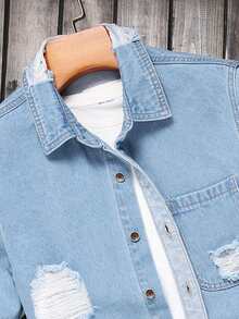 Manfinity Homme Áo sơ mi denim dài tay giản dị dành cho nam giới để mặc hàng ngày - Rửa trung bình - Xem 6