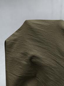 SHEIN Essnce 大码女式夏季休闲度假宽松亚麻纯色阔腿裤 - 軍綠色 - 查看 7