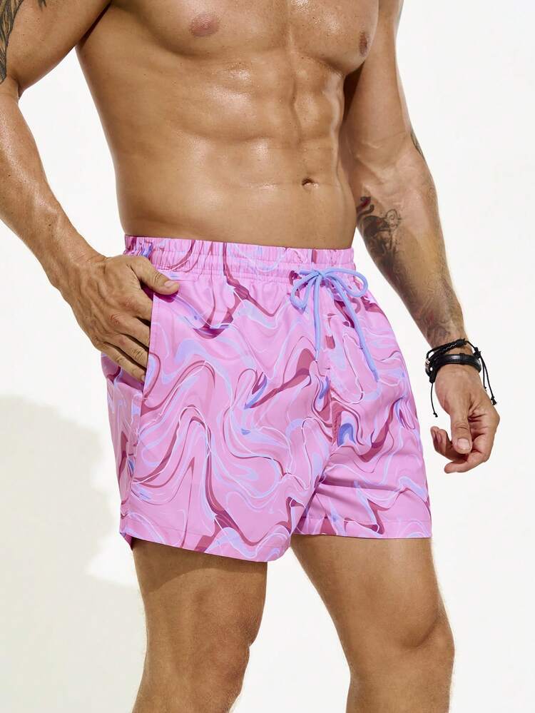 Men Tie-Dye Printed Drawstring Waist Beach Shorts For Vacation