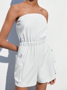 Maija Women's Summer Casual White Solid Color Halter Overalls Jumpsuit - White - View 2