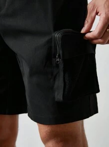 Forever 21 男士黑色工作物料短褲，設有多個口袋 - 黑色 - 查看 3