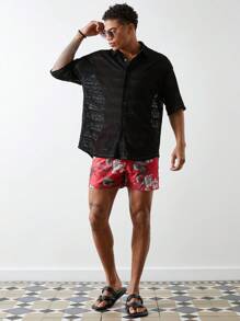 Forever 21 Chemise homme en dentelle tricotée noire