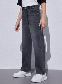 SHEIN Tween Boy Vintage Basic Loose Straight Leg Jeans In Casual College Style