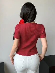 DAZY Áo cardigan ngắn tay màu trơn thường ngày cho nữ mùa hè - Đỏ - Xem 5