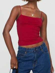 INAWLY Áo không tay màu trơn dành cho nữ có dây đeo mảnh và dây buộc phía sau - Đỏ - Xem 3