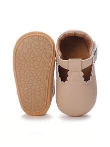 Baby Litchi Embossed Scallop Trim Ankle Strap Flats - Apricot - View 8