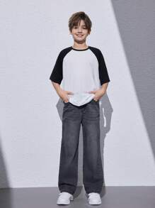 SHEIN Tween Boy Vintage Basic Loose Straight Leg Jeans In Casual College Style