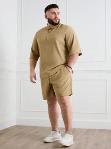 Manfinity Homme Men Plus Size Summer Casual Solid Color Short-Sleeve Shirt And Shorts Set