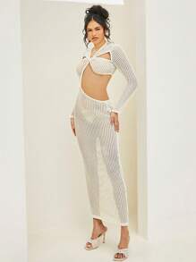 Hauture Twist Cut Out Textured Knit Long Dress