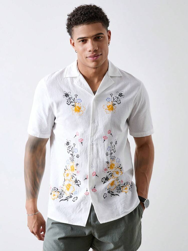 Men's Camp Collar Summer Linen-Blend Shirt And Shorts 2Set