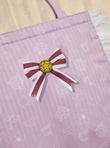 CARDCAPTOR SAKURA | SHEIN Bolso Rosa De Mano Para Mujer Con Lazo Decorativo, Detalles De Borde Ondulado En Contraste