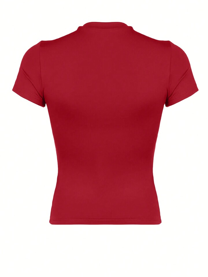 【ULLALA】Plan short sleeve women's fair red INAWLY Solva Women Solid Color Casual Everyday Spring Summer