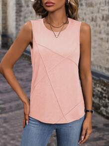 SHEIN LUNE Camiseta de tirantes para vacaciones casuales de mujer con cuello redondo y unicolor