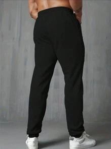 Spring Summer Men Drawstring Waist Cuffed Loose Fit Casual Jogger Pants