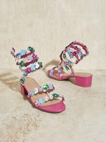 SHUZIA Women Floral Decorated Summer Versatile High Heel Sandals