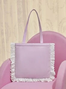 CARDCAPTOR SAKURA | SHEIN Bolso Rosa De Mano Para Mujer Con Lazo Decorativo, Detalles De Borde Ondulado En Contraste