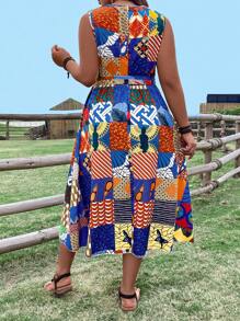 SHEIN Holidaya Plus Size Nữ Phong Cách Kỳ Nghỉ Mùa Hè Chắp Vá In Cổ Tròn Không Tay Thường Ngày - Nhiều màu - Xem 2