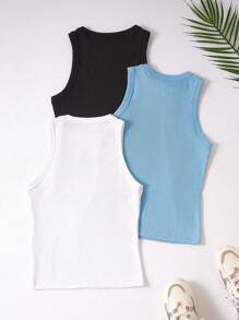 SHEIN Top sin mangas sencillo y versátil para mujer de unicolor para la primavera y el verano - Multicolor - Ver 2