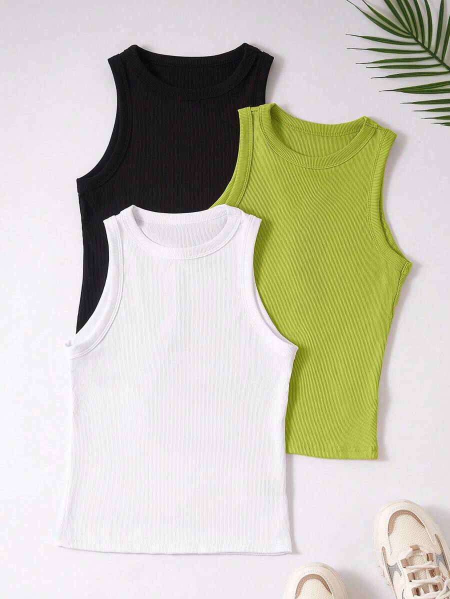 SHEIN Unity Women Solid Color Simple And Versatile Spring/Summer Tank Top - Multicolor - View 1