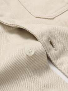 Manfinity Homme Áo Sơ Mi Denim Rách Màu Trơn Nam Mùa Xuân, Mùa Thu - Màu be - Xem 4