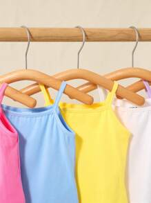 SHEIN Baby Girl's 5pcs Knitted Solid Color Short Cami Top Set For Casual Wear - Multicolor - View 4